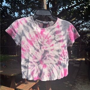 Bobbie Brooks Pink and Gray Tie-Dye Top